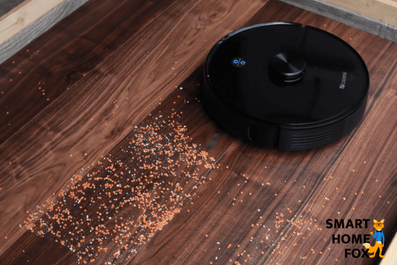 The Proscenic M7 Pro Robot Vacuum Cleaner cleans lentils on laminate flooring